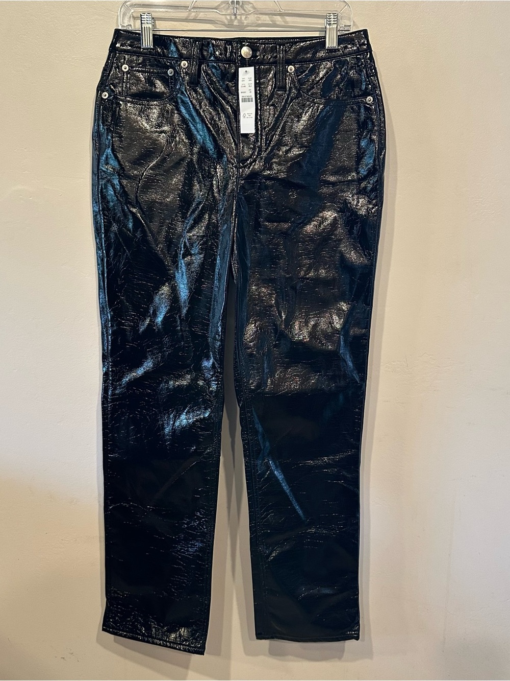 J.CREW Black Patent Faux Leather Pants Womens 28 Slim Straight Mid Rise